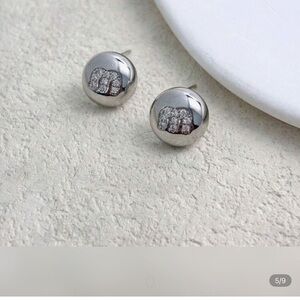 Silver Stud Earrings with Crystal Accents